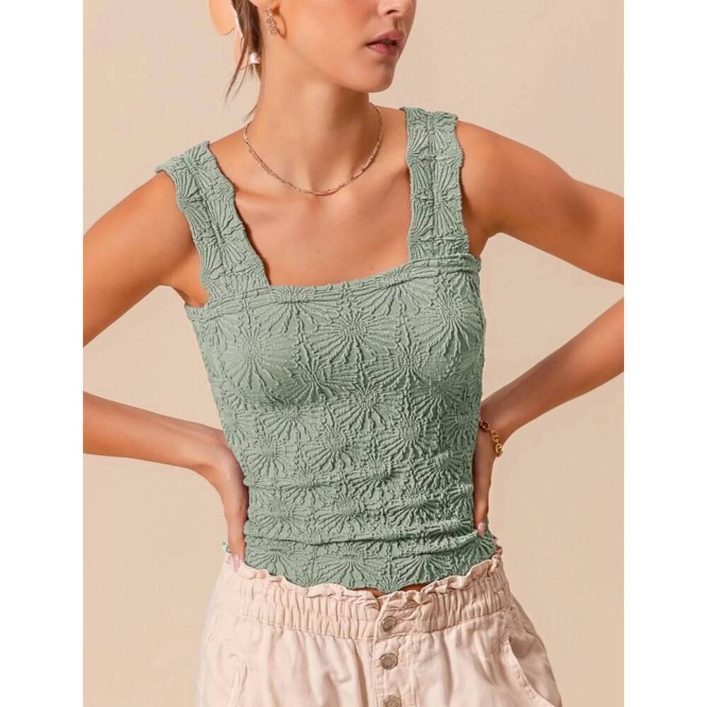 NEW SO ME floral jacquard seamless tank top in sage